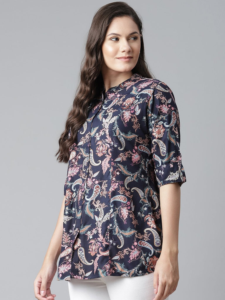 Women's Blue Printed Rayon Top