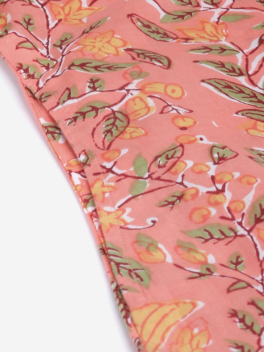 Women's Peach Floral Print Cotton Straight  Kurta - Divena