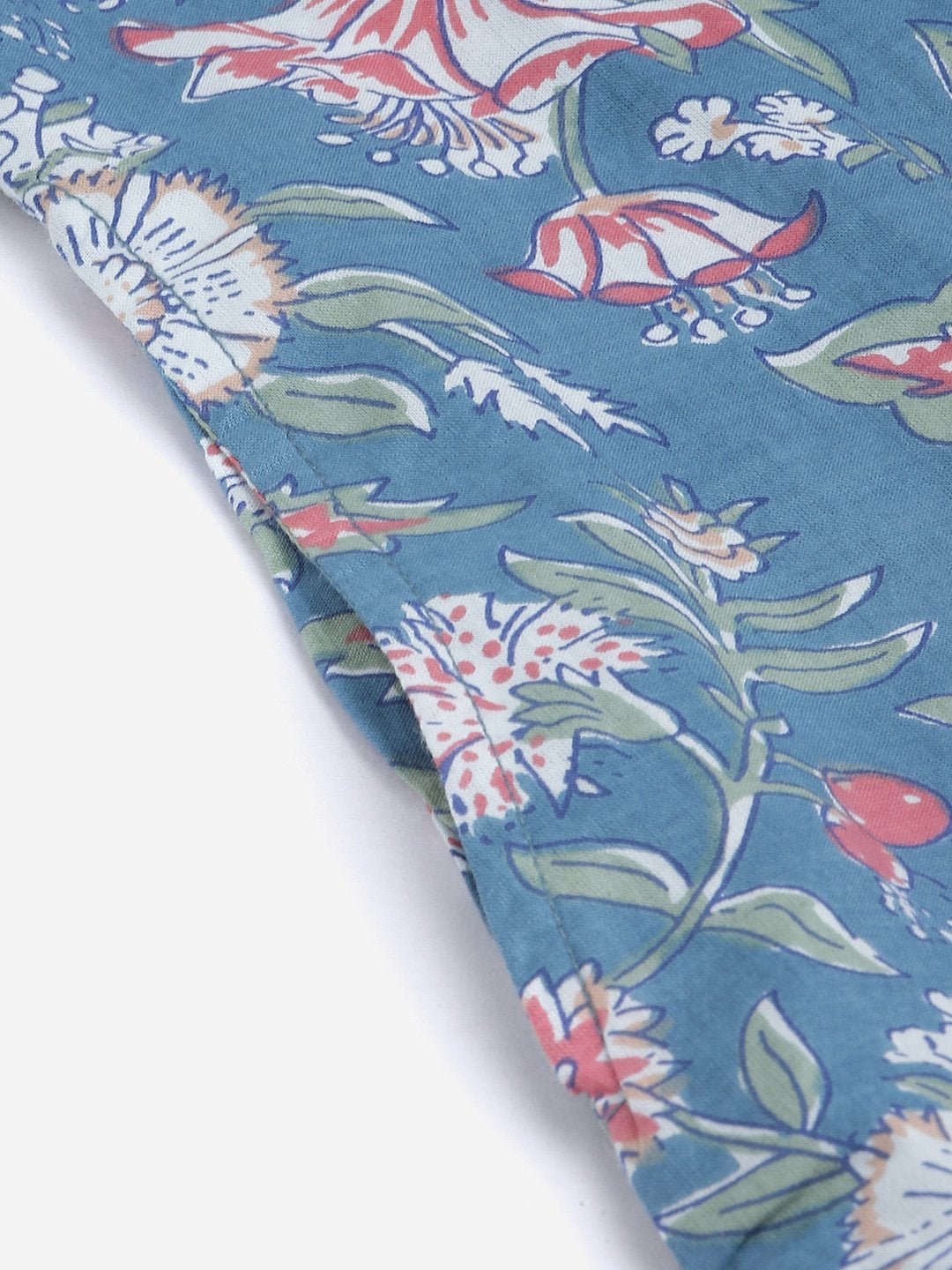 Women's Blue Floral Print Cotton Straight Kurta  - Wahenoor
