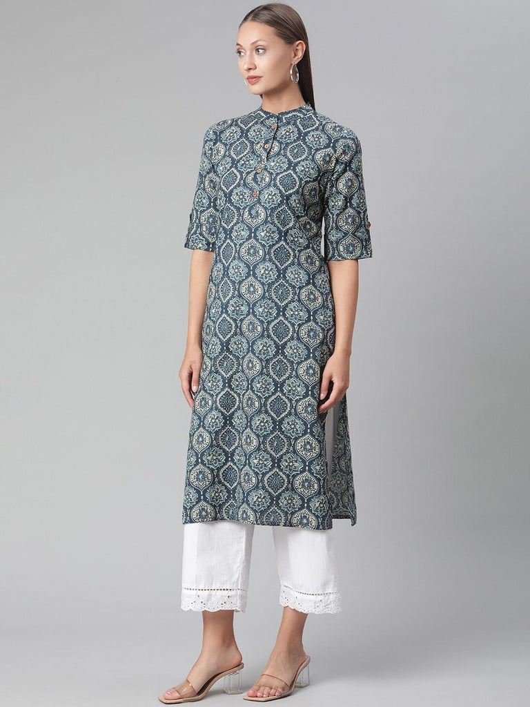 Women's Indigo Cotton Straight Kurta