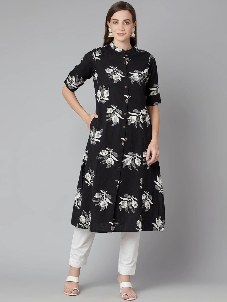Women's Black Cotton Flex A-Line Kurt