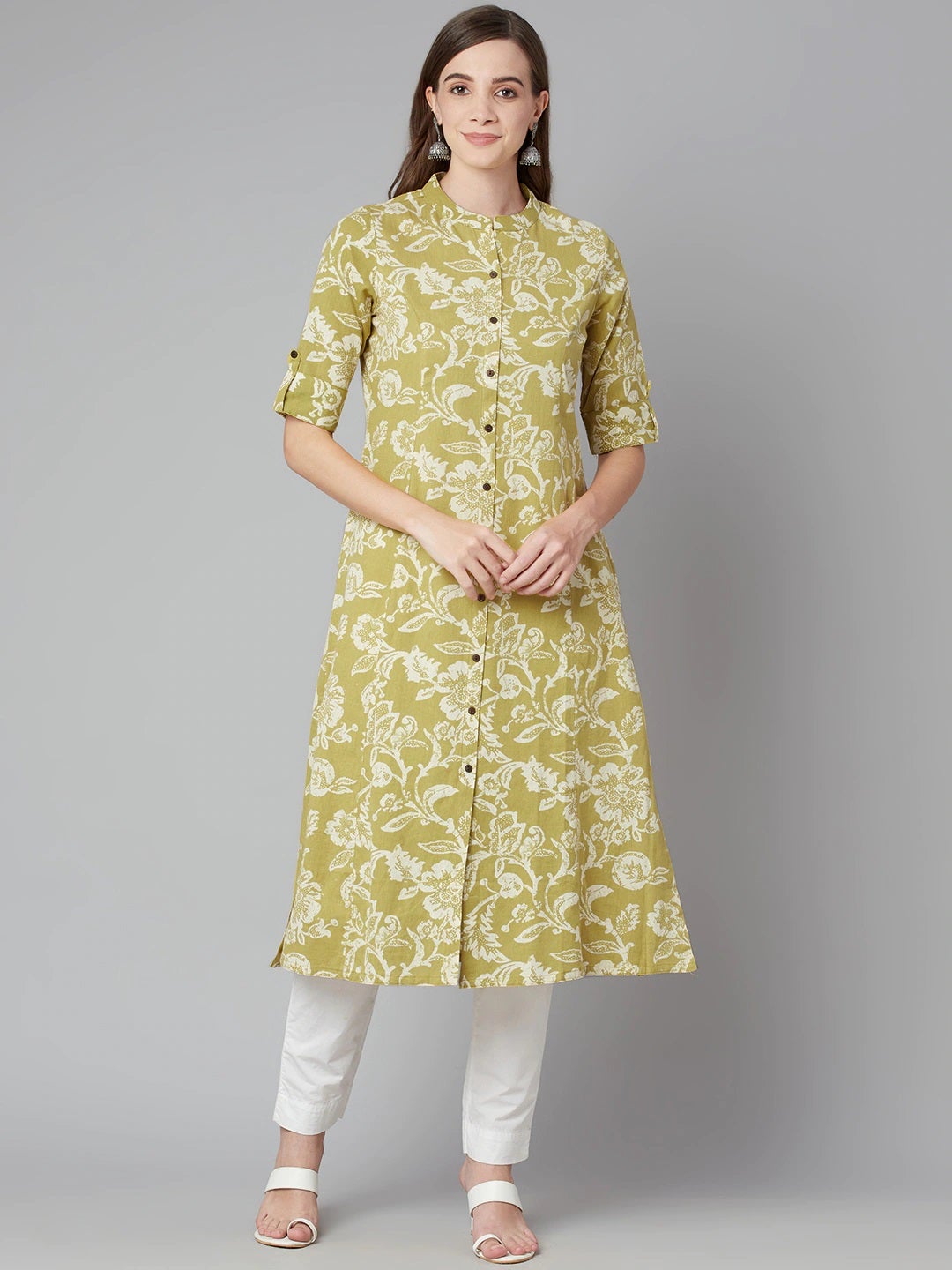 Women's Pastel Green Cotton Flex A-Line Kurt