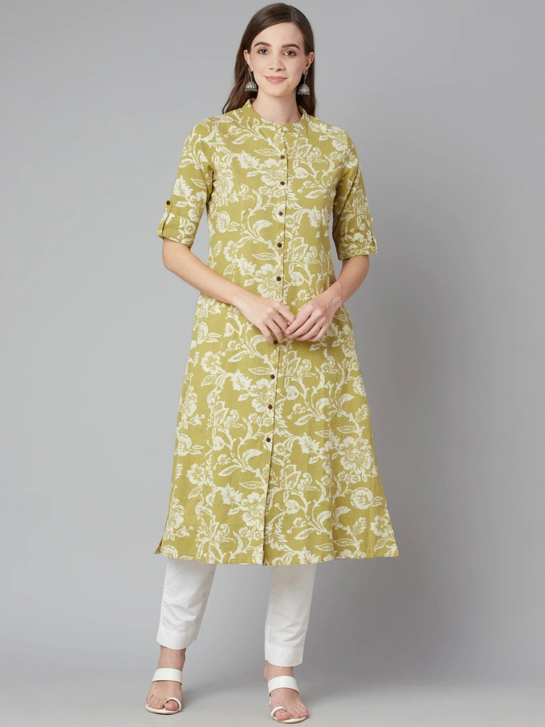 Women's Pastel Green Cotton Flex A-Line Kurt