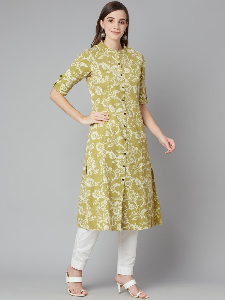Women's Pastel Green Cotton Flex A-Line Kurt