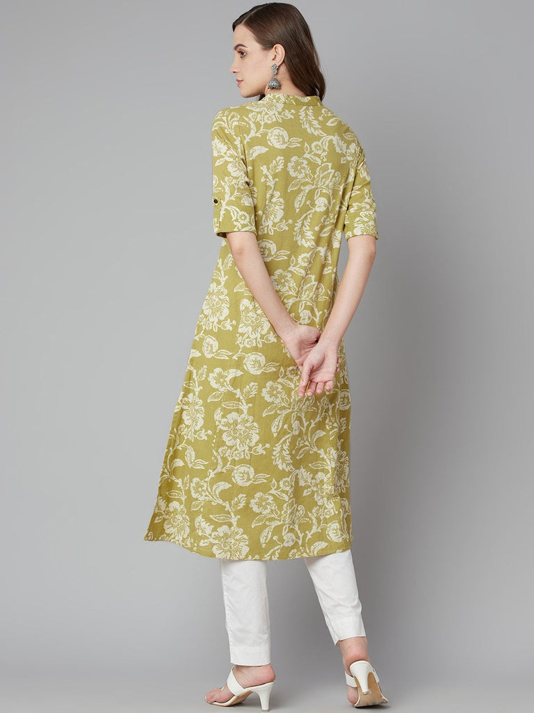 Women's Pastel Green Cotton Flex A-Line Kurt