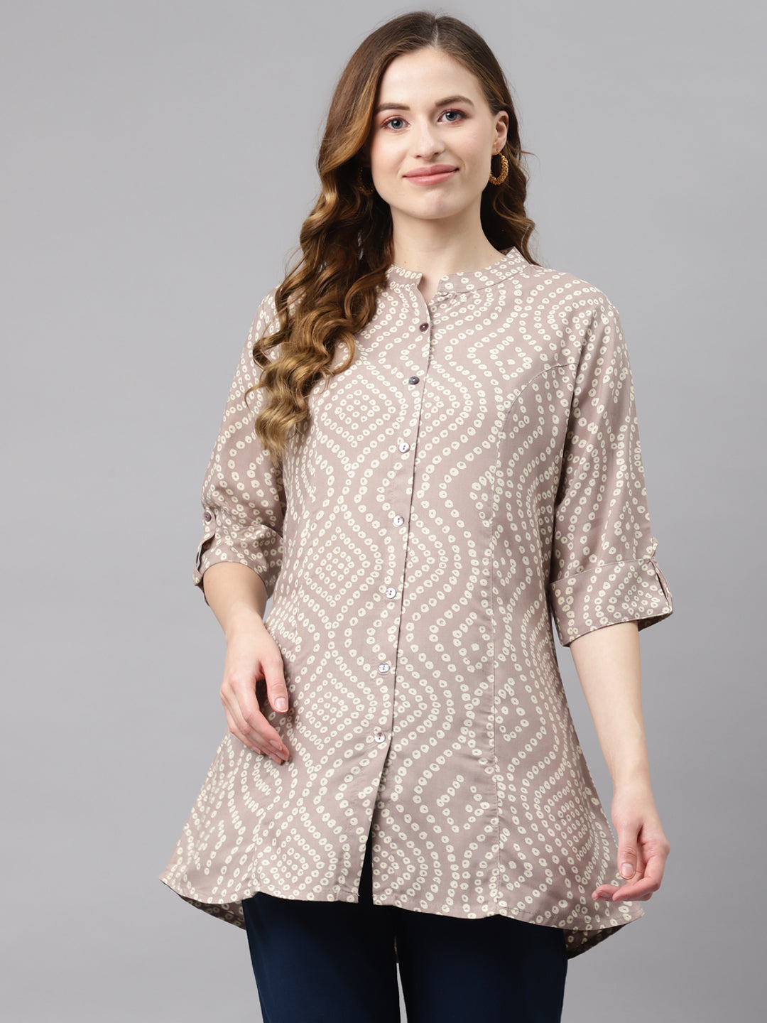 Women's Grey Bandhani Print Rayon To