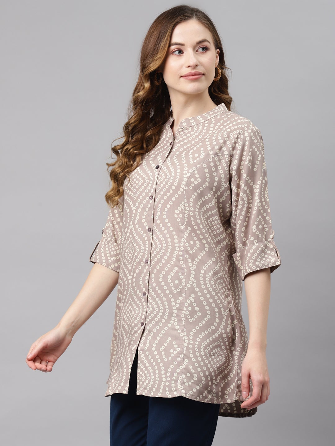 Women's Grey Bandhani Print Rayon To