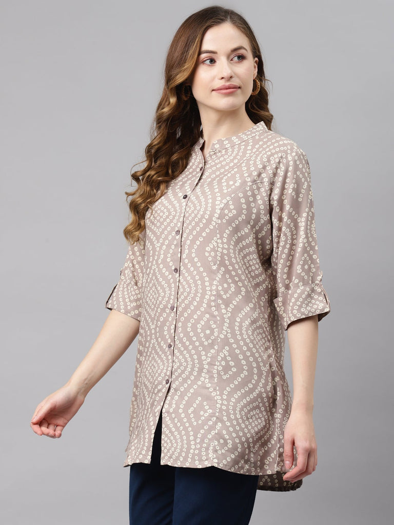 Women's Grey Bandhani Print Rayon To