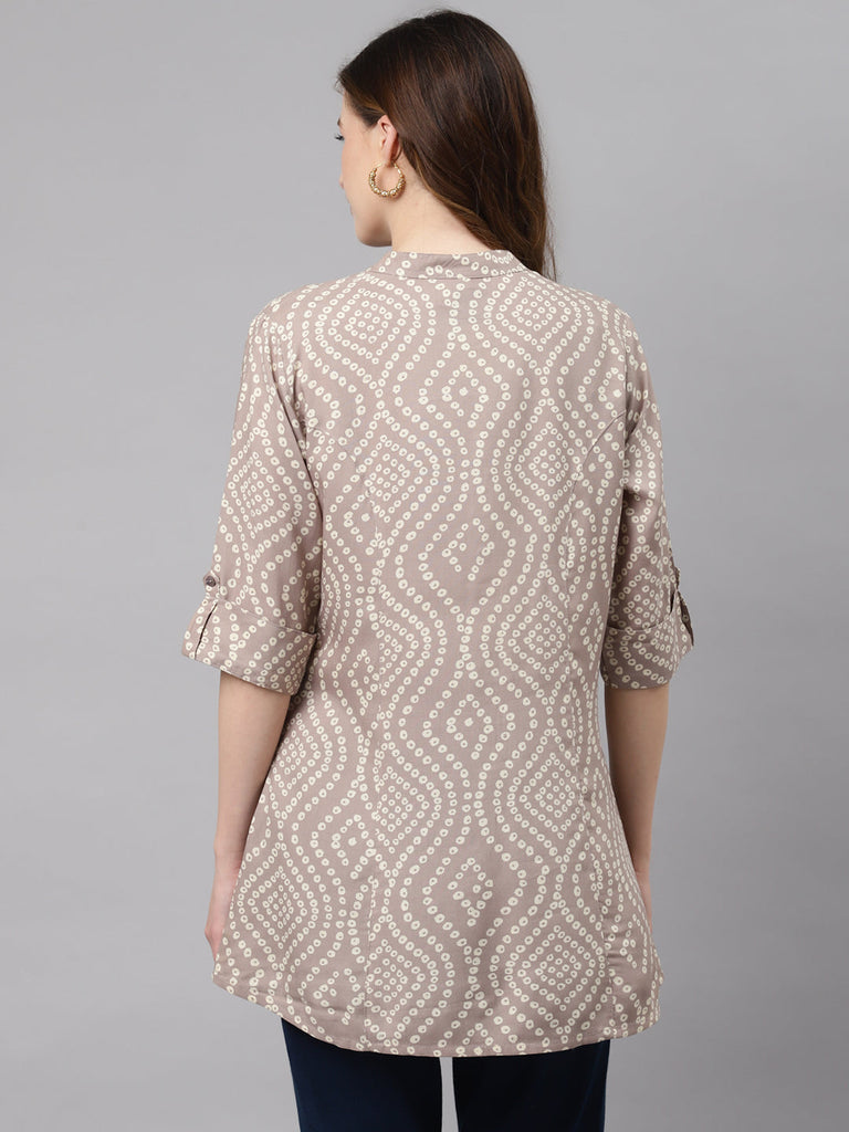 Women's Grey Bandhani Print Rayon To