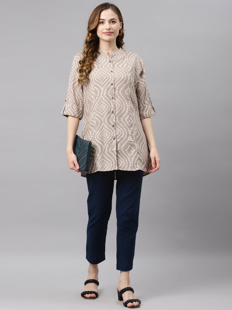 Women's Grey Bandhani Print Rayon To