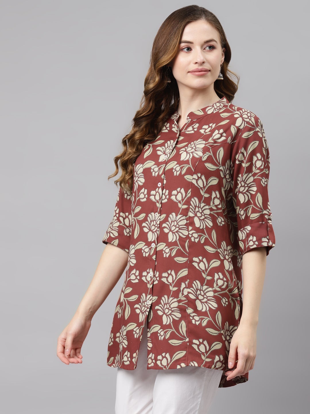 Women's Maroon Floral Rayon Top - Noz2Toz