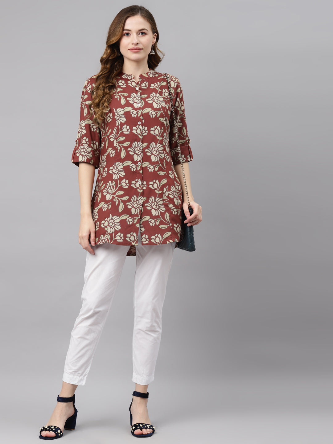 Women's Maroon Floral Rayon Top - Noz2Toz