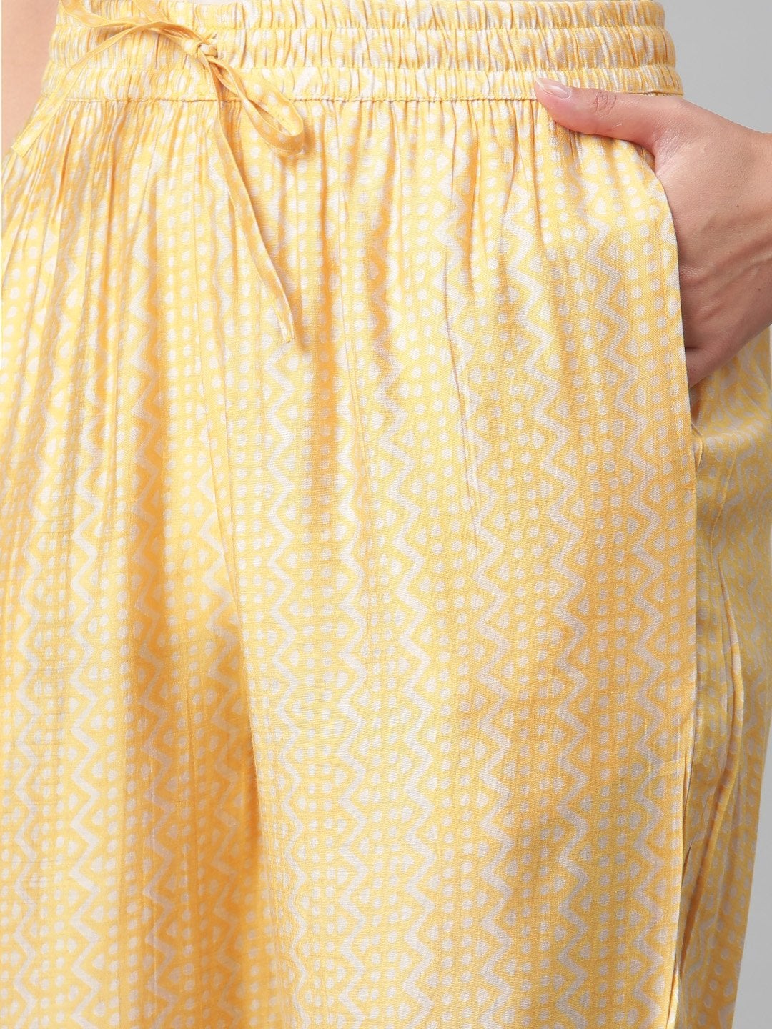 Women's Light Yellow Rayon Kaftan Pant Set - Divena