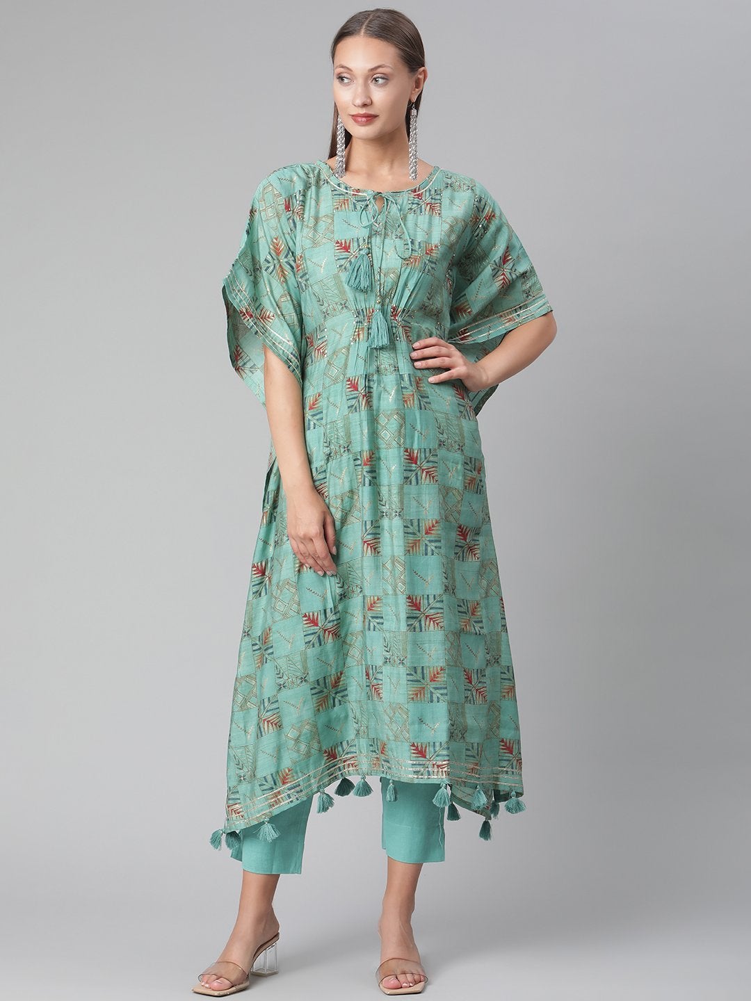 Women's Turquoise green Rayon kaftan Pant set - Divena