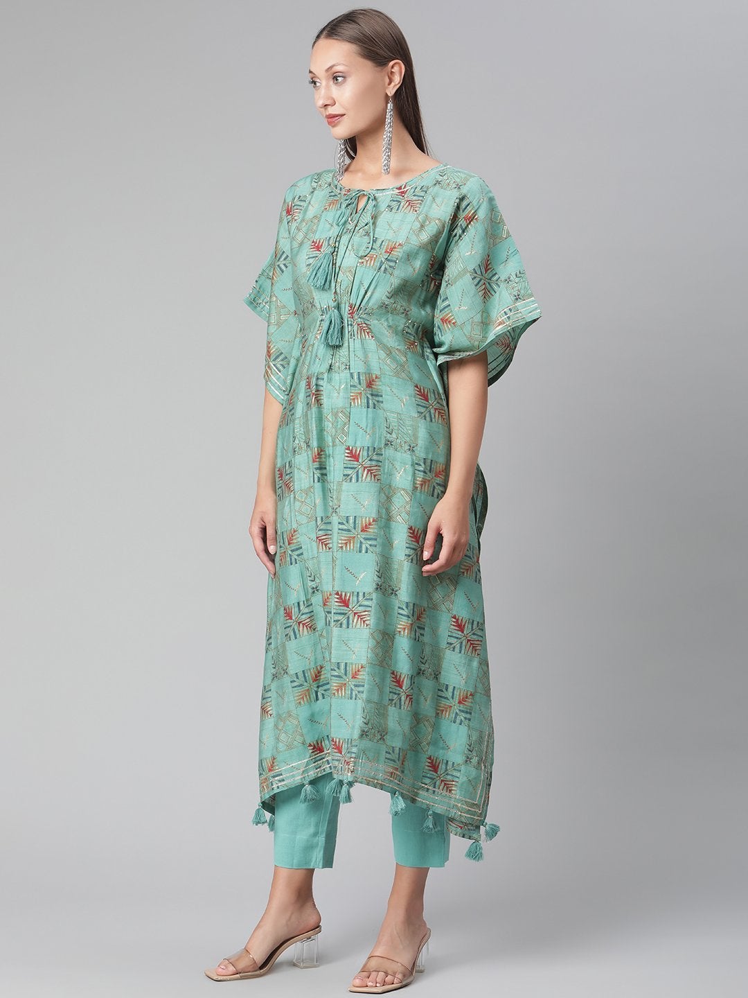 Women's Turquoise Green Rayon Kaftan Pant Set - Noz2Toz