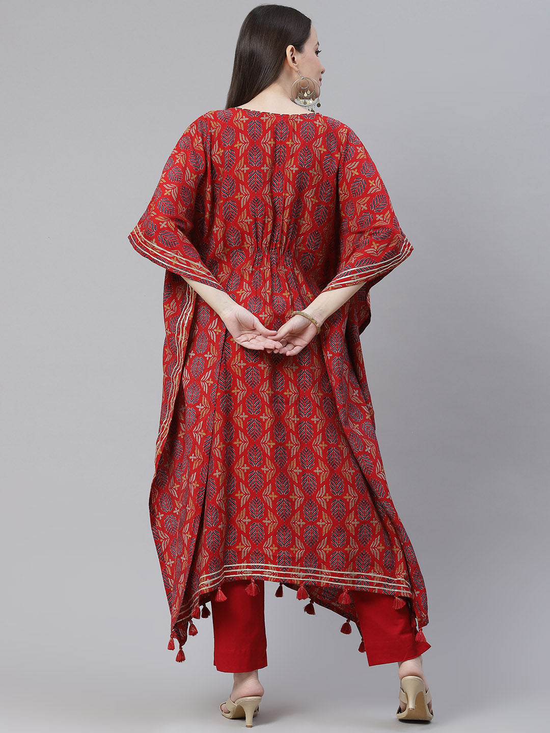 Women's Red Rayon Floral Kaftan Pant Set - Noz2Toz