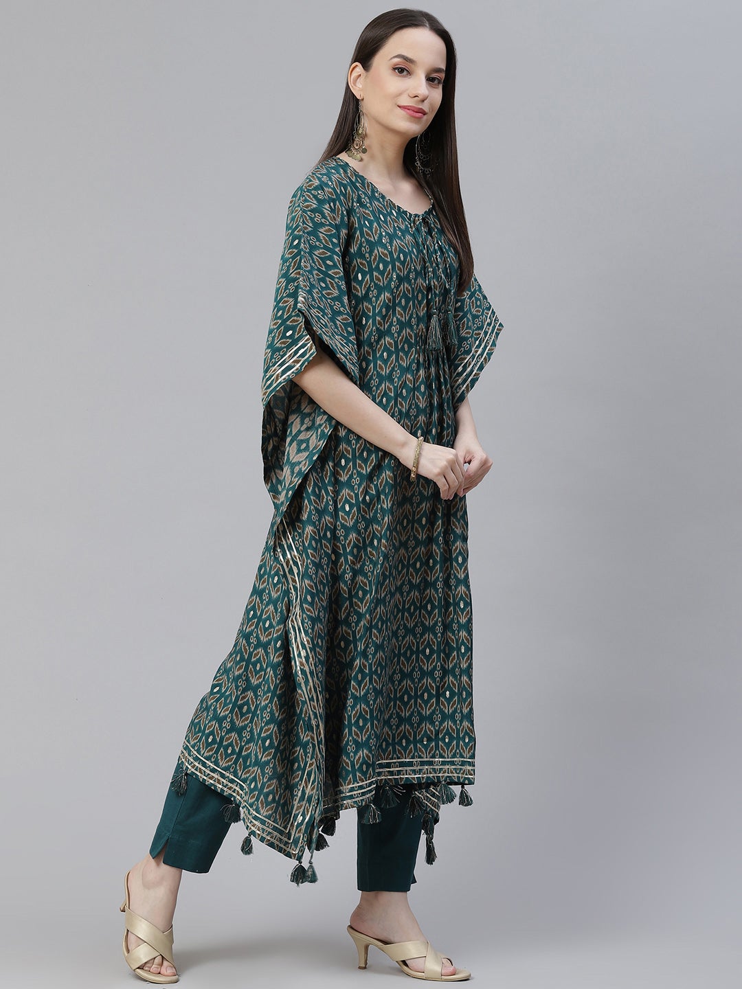 Women's Green Rayon Floral Kaftan Pant Set - Noz2Toz