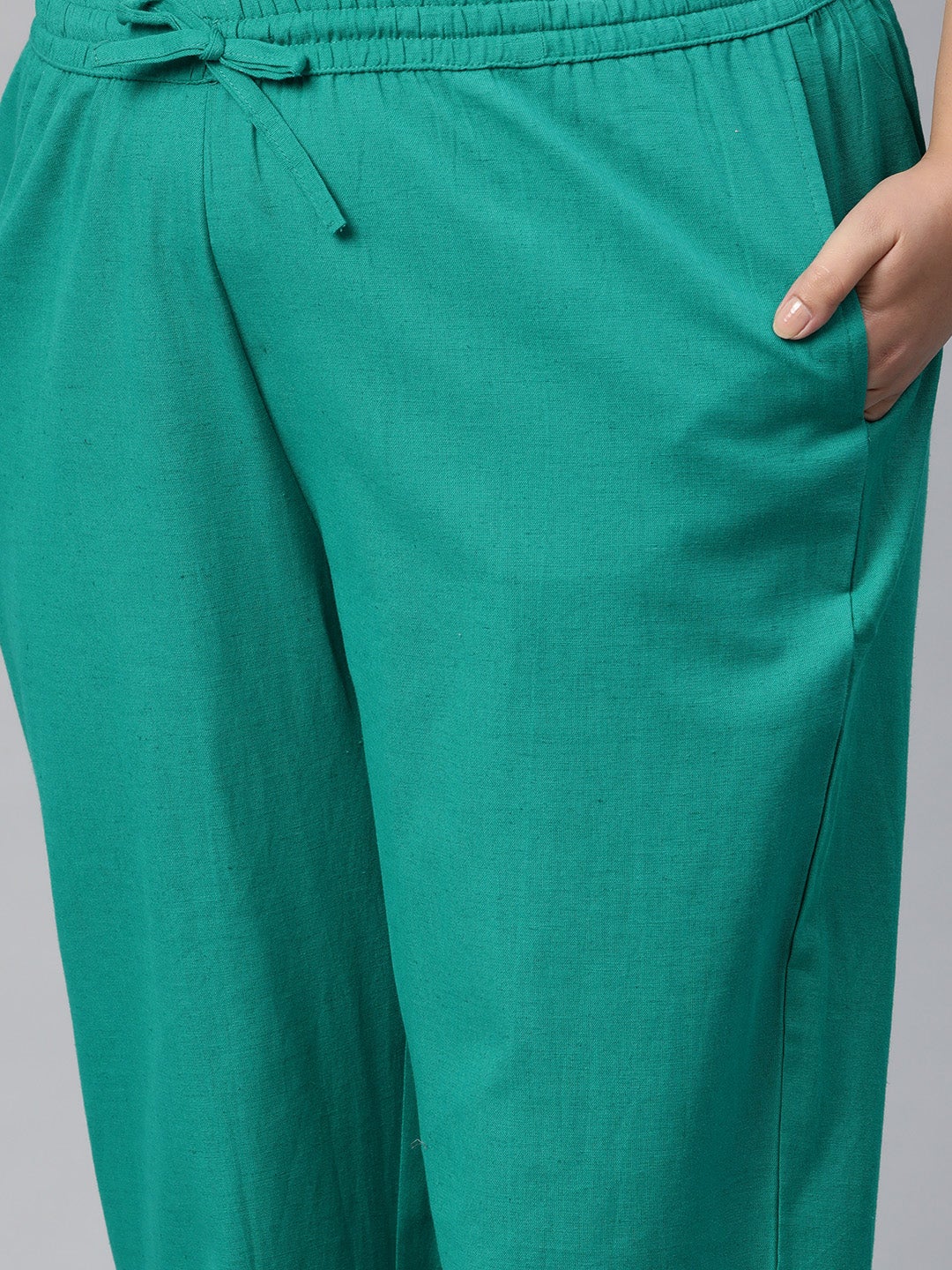 Women's Green Lahariya Kurta With Cotton Flex Pant Set - Wahenoor