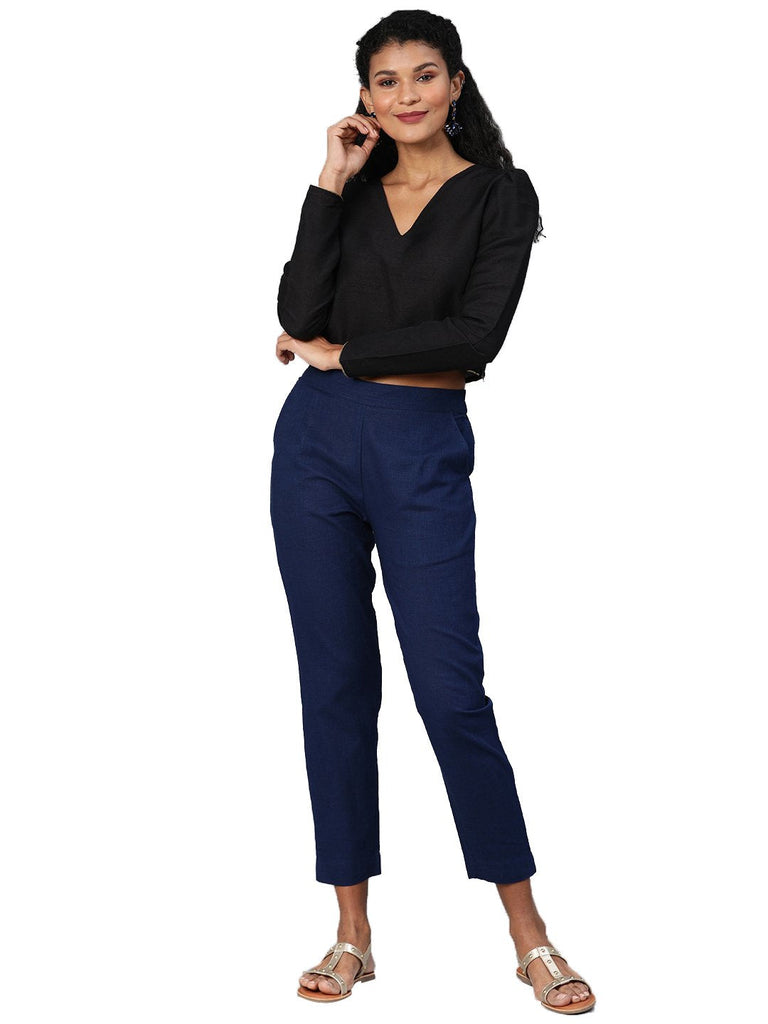 Women's Blue Cotton Trouser