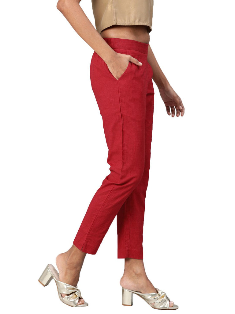 Women's Maroon Cotton Trouser