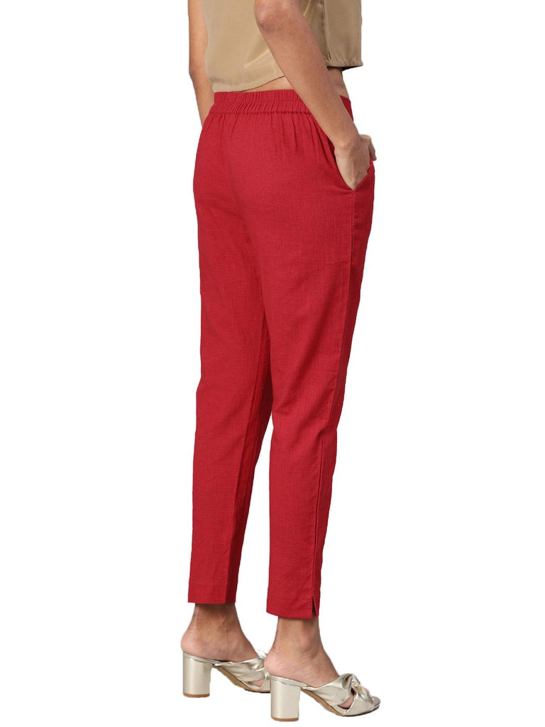 Women's Maroon Cotton Trouser