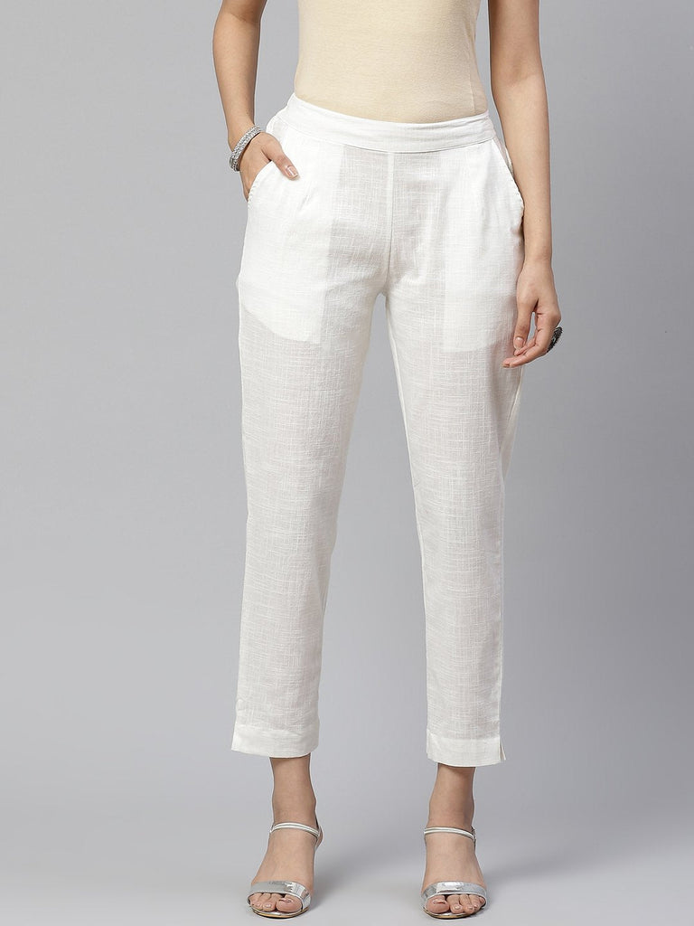 Women's Off White Cotton Trouser