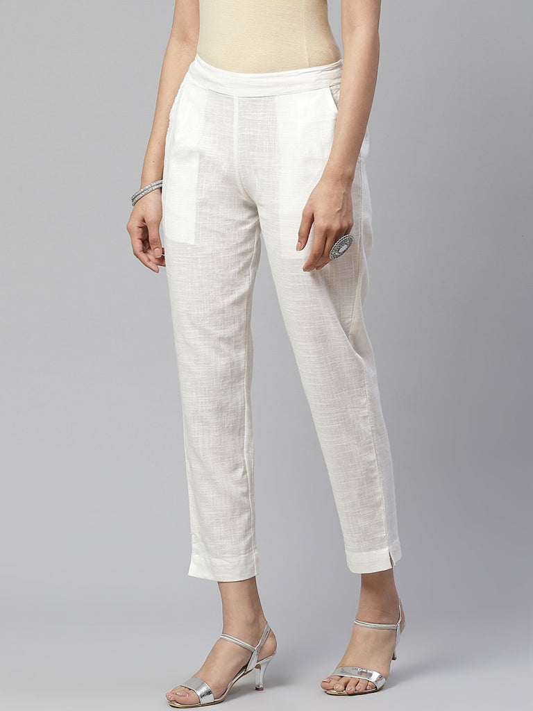 Women's Off White Cotton Trouser