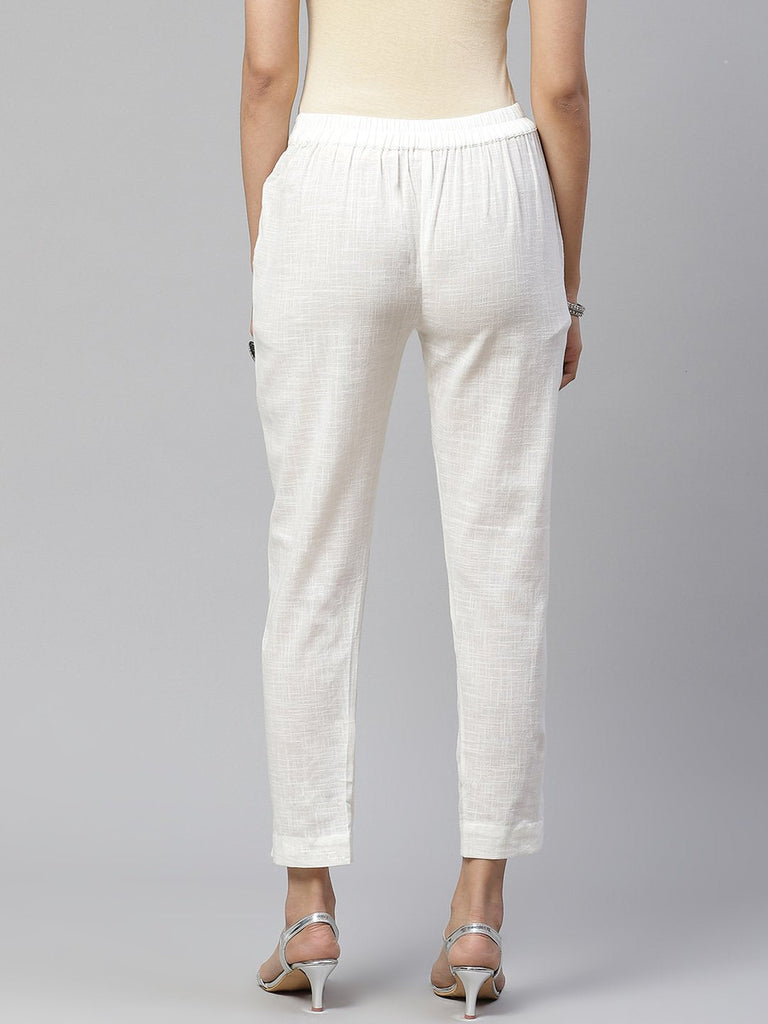 Women's Off White Cotton Trouser
