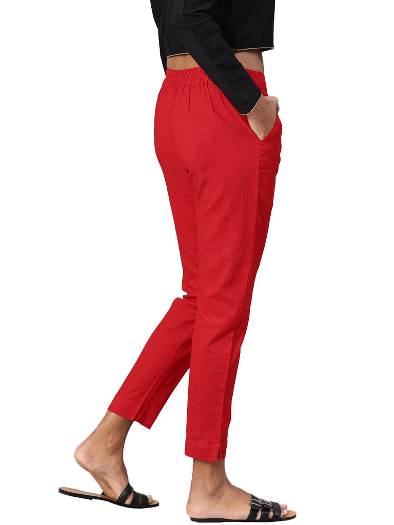 Women's Red Cotton Trouser