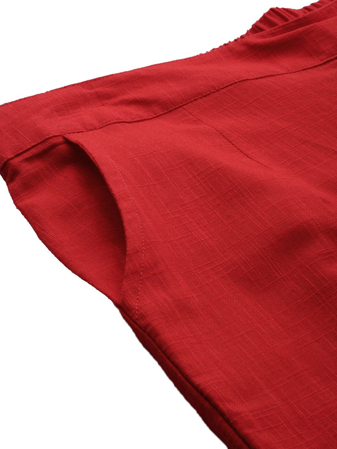 Women's Red Cotton Trouser - Divena