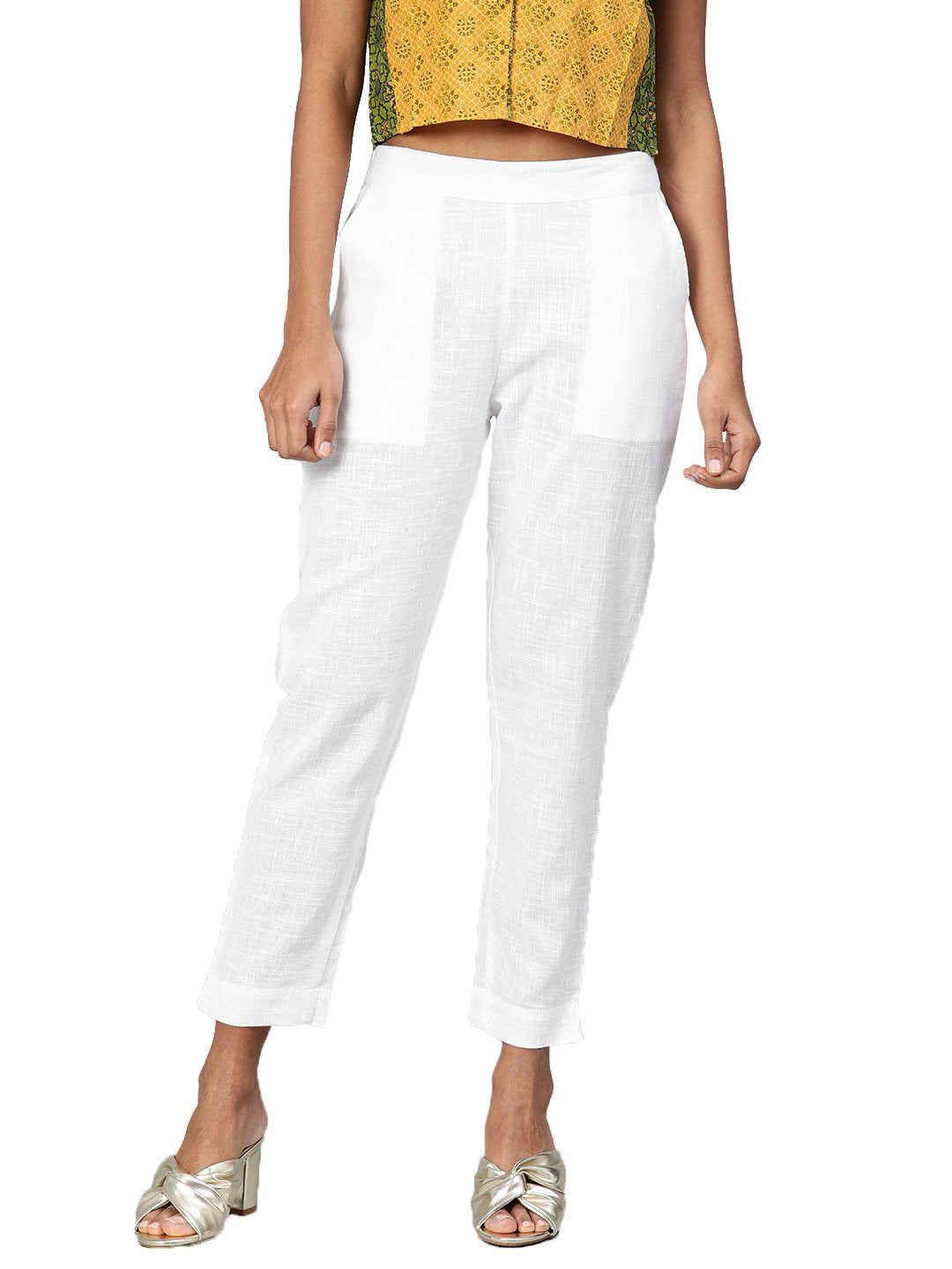 Women's White Cotton Trouser - Divena