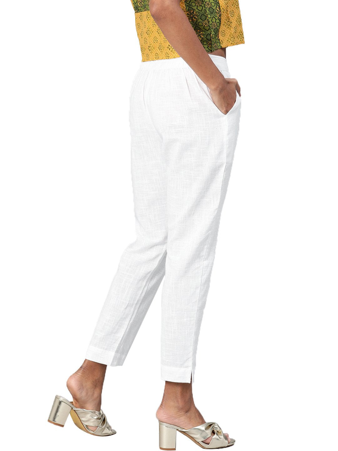 Women's White Cotton Trouser  - Wahenoor