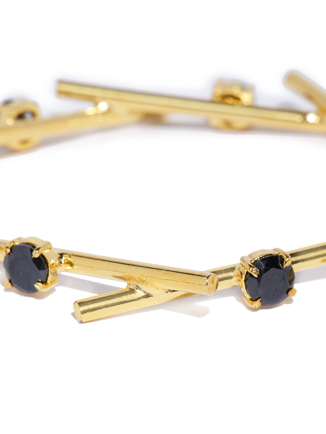 Women's Gold-Plated Black Stones Studded Bangle-Style Bracelet - Priyaasi