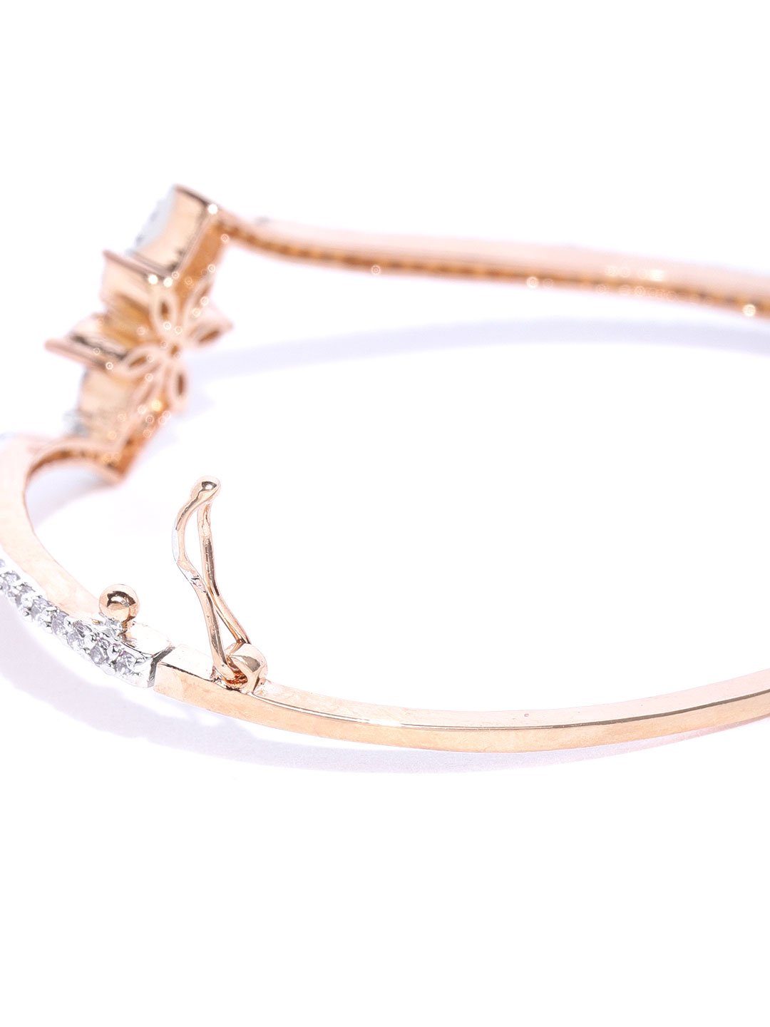 Women's Rose Gold-Plated American Diamond Studded Bracelet in Floral Pattern - Priyaasi
