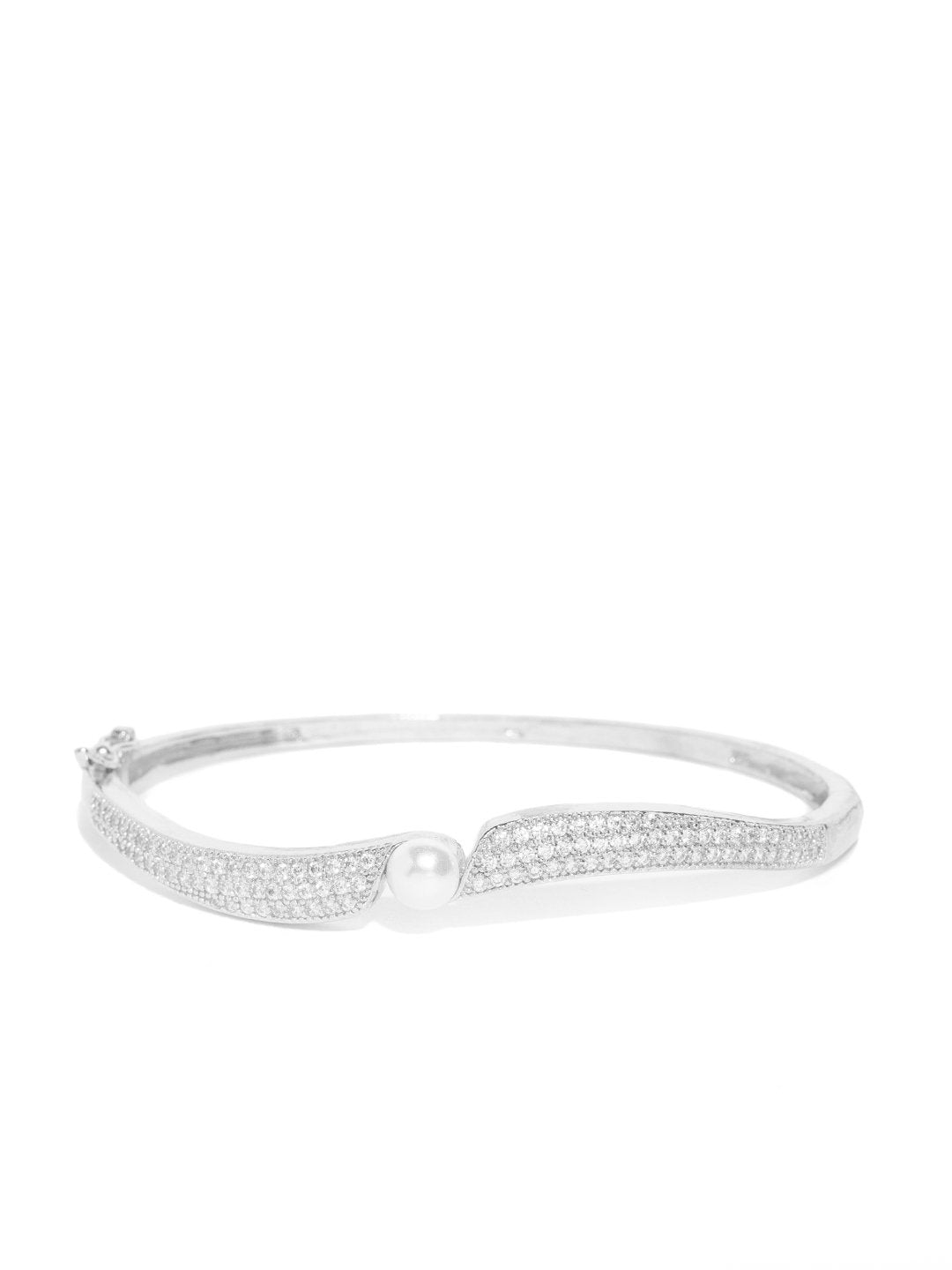 Women's Silver-Plated American Diamond and Pearls Studded Bracelet - Priyaasi