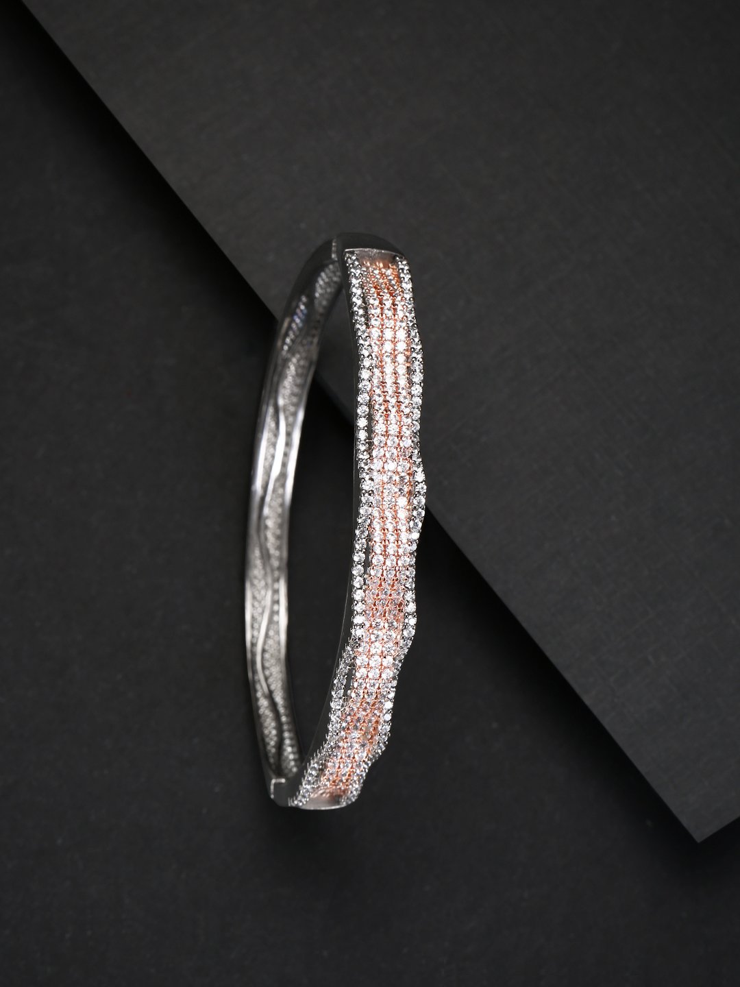Women's Gunmetal-Plated American Diamond Studded Bracelet - Priyaasi