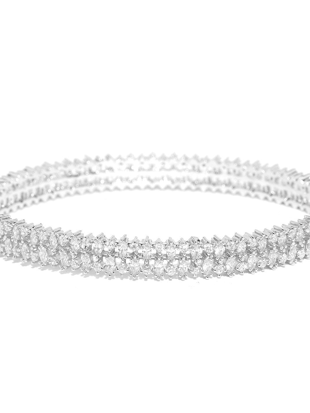 Women's Silver-Plated American Diamond Studded Bracelet - Priyaasi