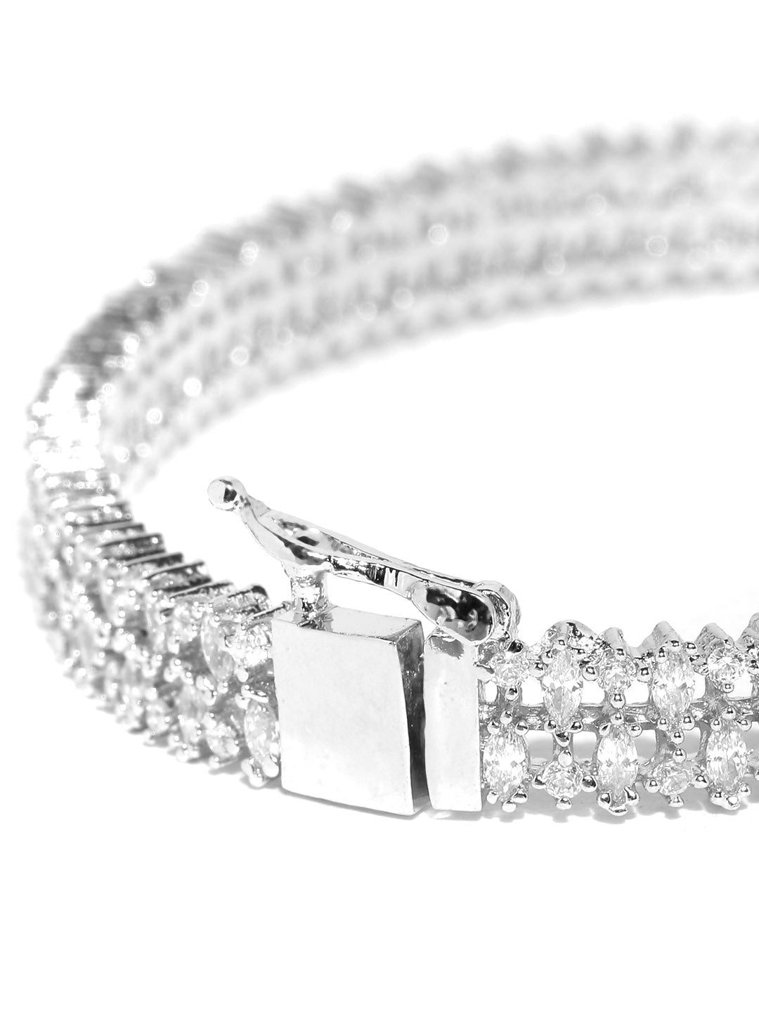 Women's Silver-Plated American Diamond Studded Bracelet - Priyaasi
