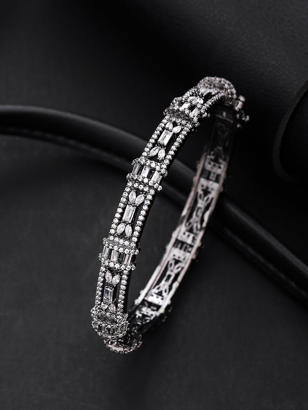 Women's Gunmetal-Plated American Diamond Studded Bracelet - Priyaasi