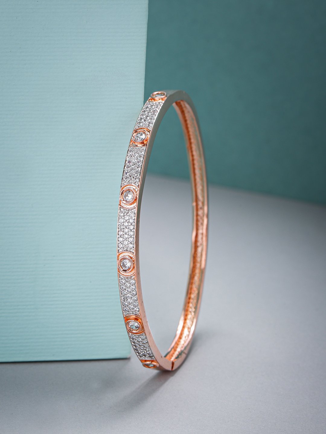 Women's Rose Gold-Plated American Diamond Studded Bracelet - Priyaasi