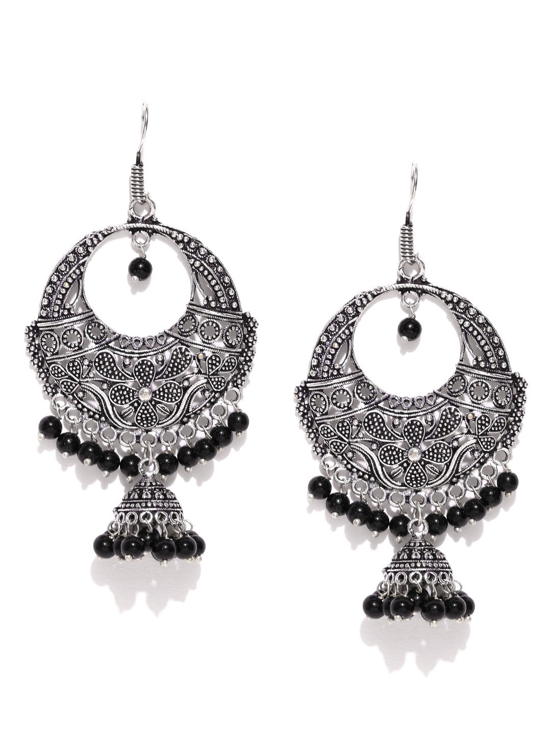 Women's  Black Oxidised Silver Plated Jhumka Earring - Priyaasi