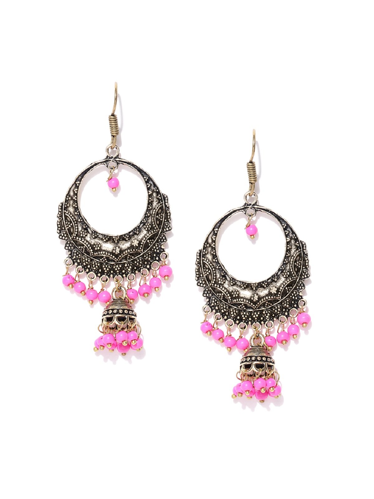 Women's Golden Plated With Pink Beads Earrings Jhumki - Priyaasi