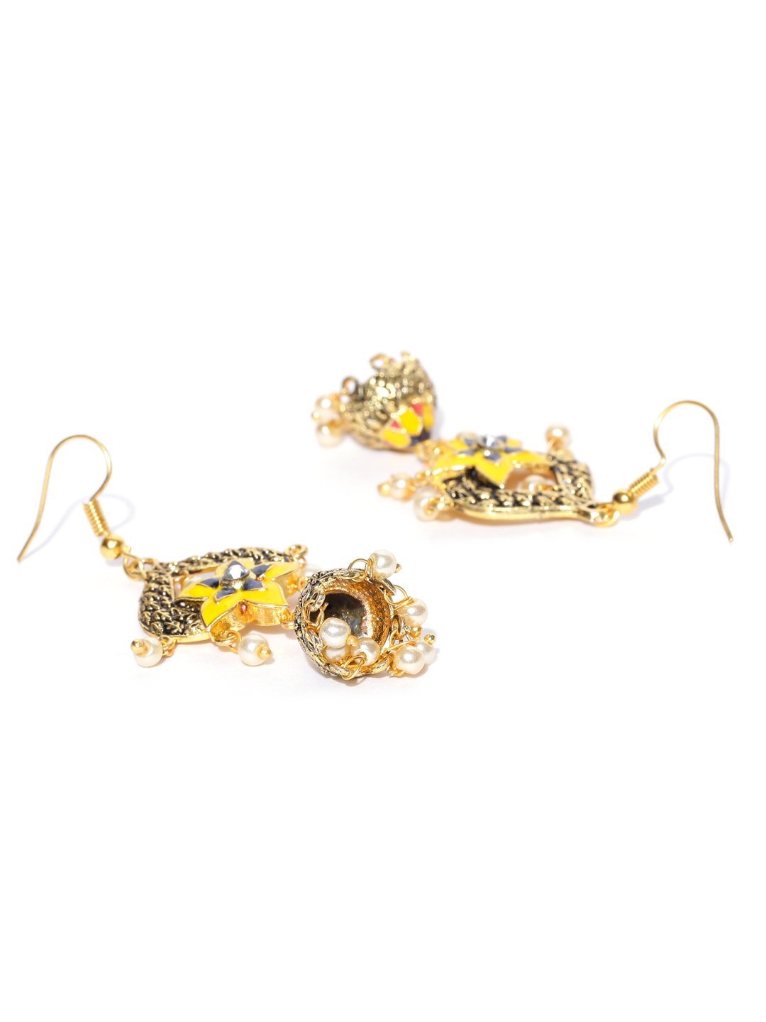 Women's Multicolour Brass Floral Drop Earrings With Pearl For Girl And Women - Priyaasi
