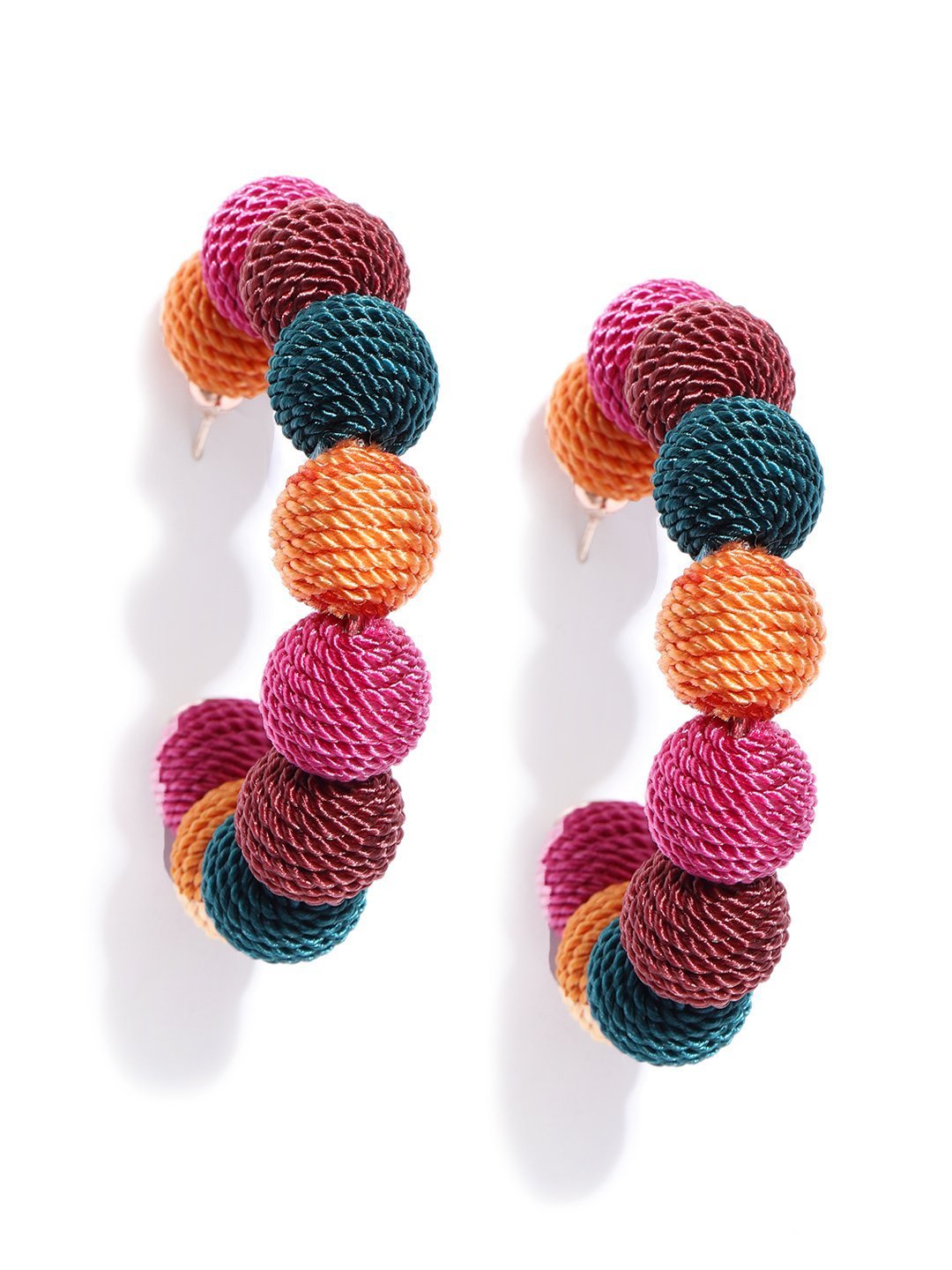 Women's Designer Multicolor Nylon Thread Balls Big Hoop Like Drop Earrings - Priyaasi