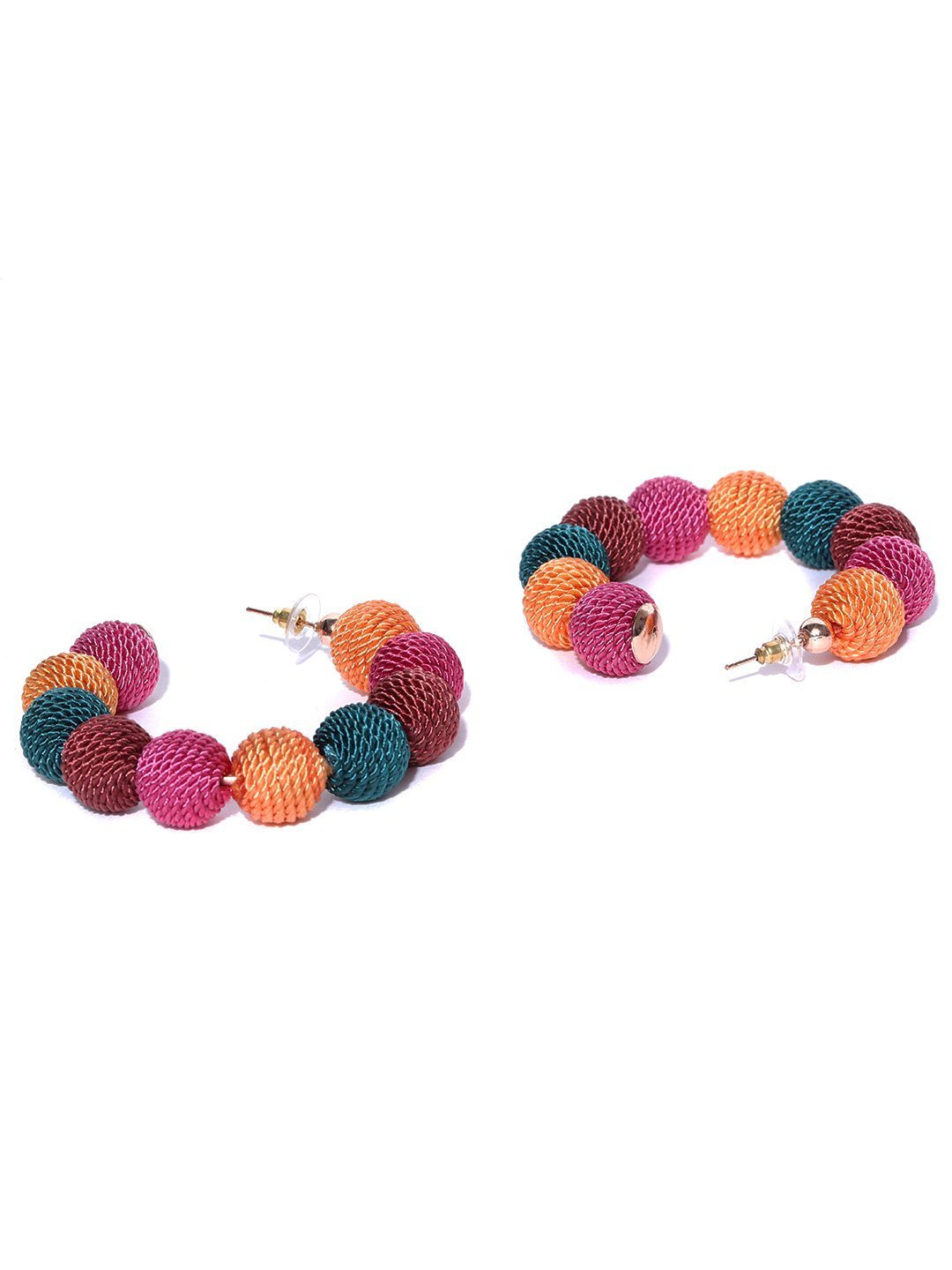 Women's Designer Multicolor Nylon Thread Balls Big Hoop Like Drop Earrings - Priyaasi