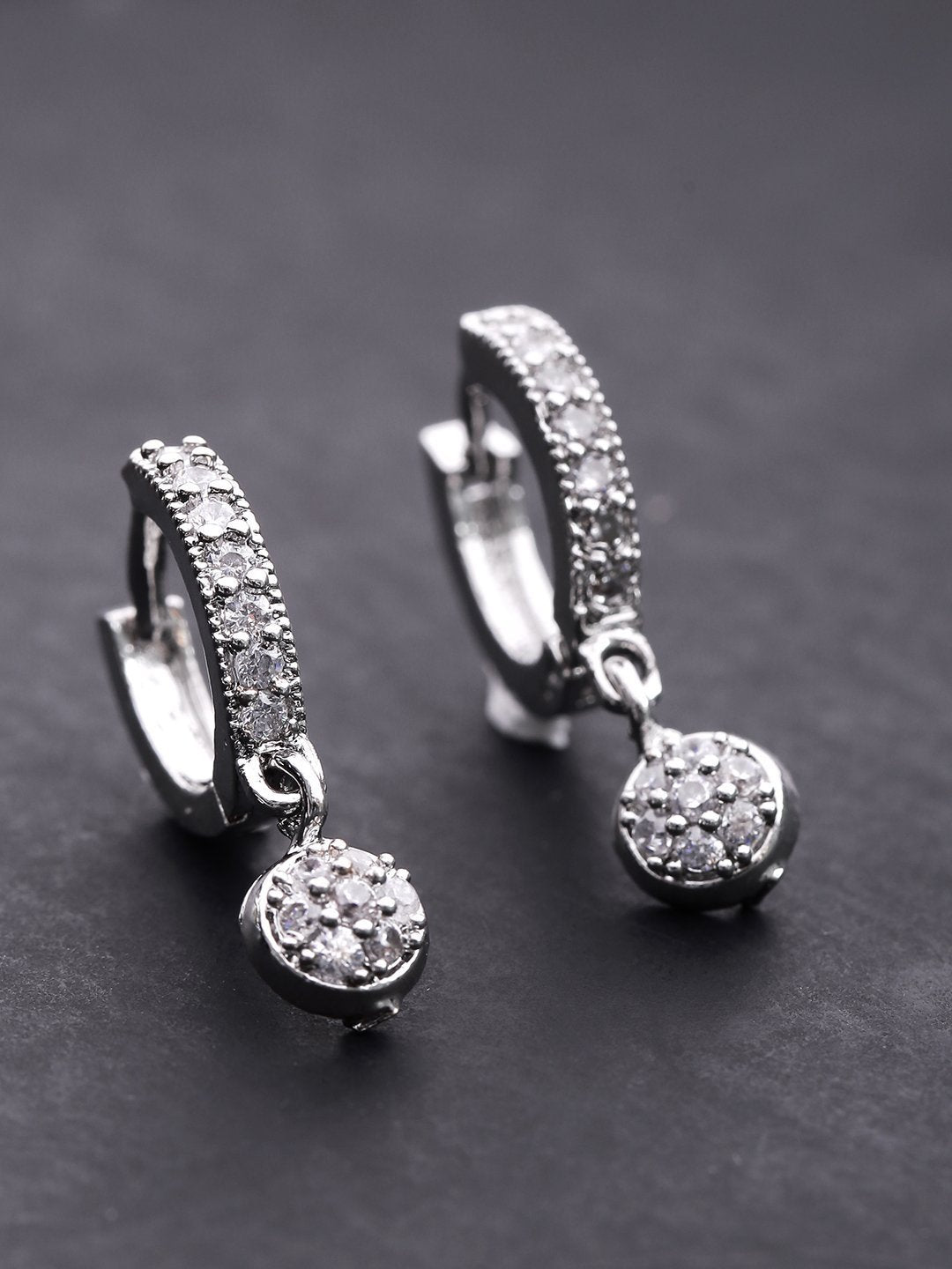 Women's Silver Plated American Diamond Studded Small Bali Like Stud Earrings - Priyaasi
