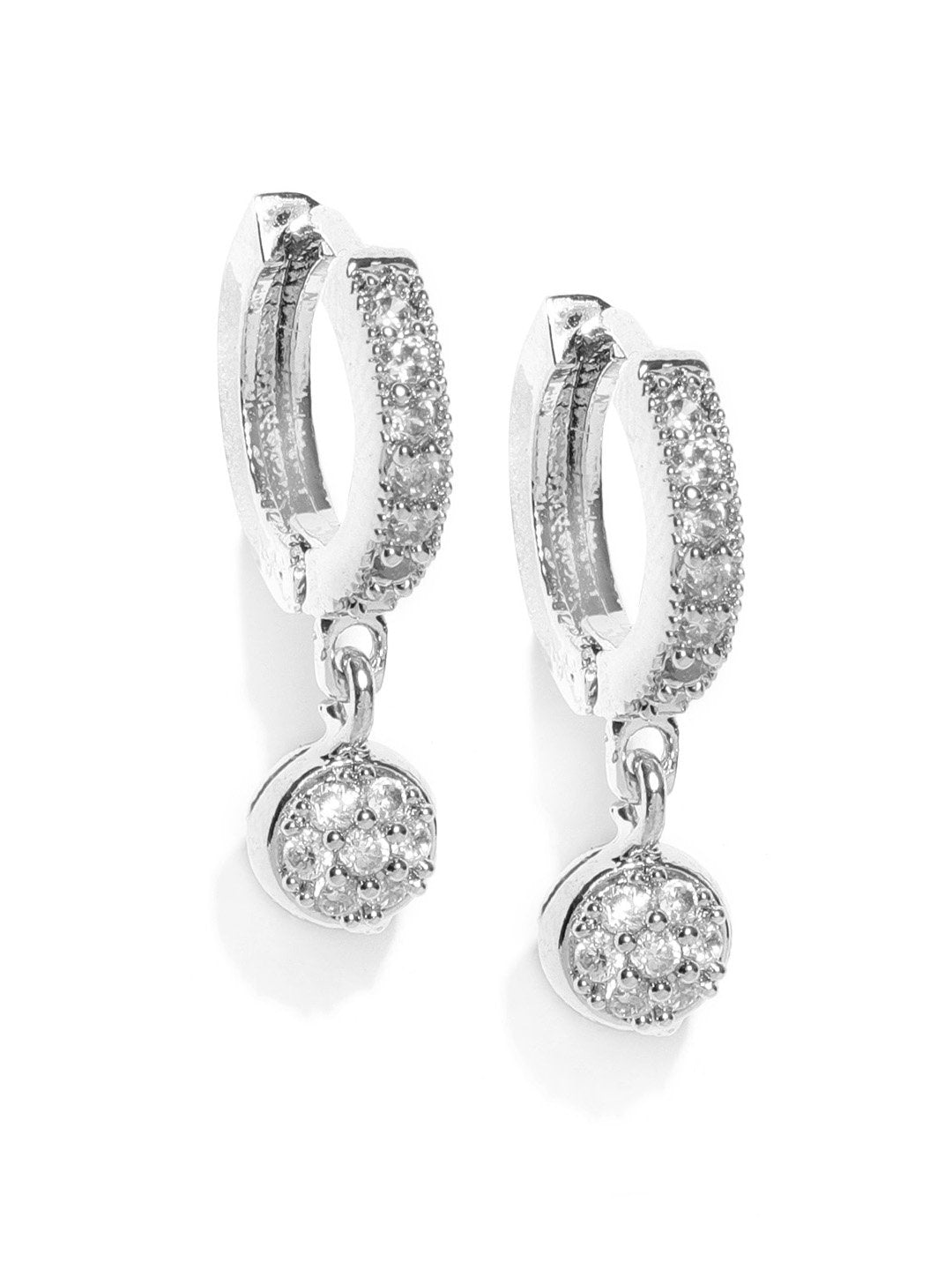 Women's Silver Plated American Diamond Studded Small Bali Like Stud Earrings - Priyaasi