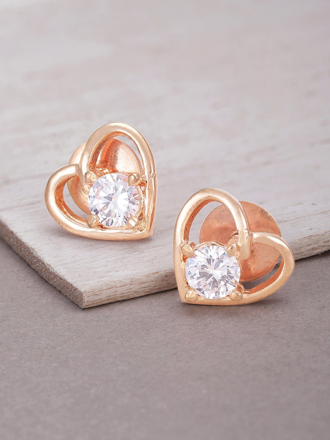 Women's Rose Gold Plated American Diamond Stud Earrings - Priyaasi