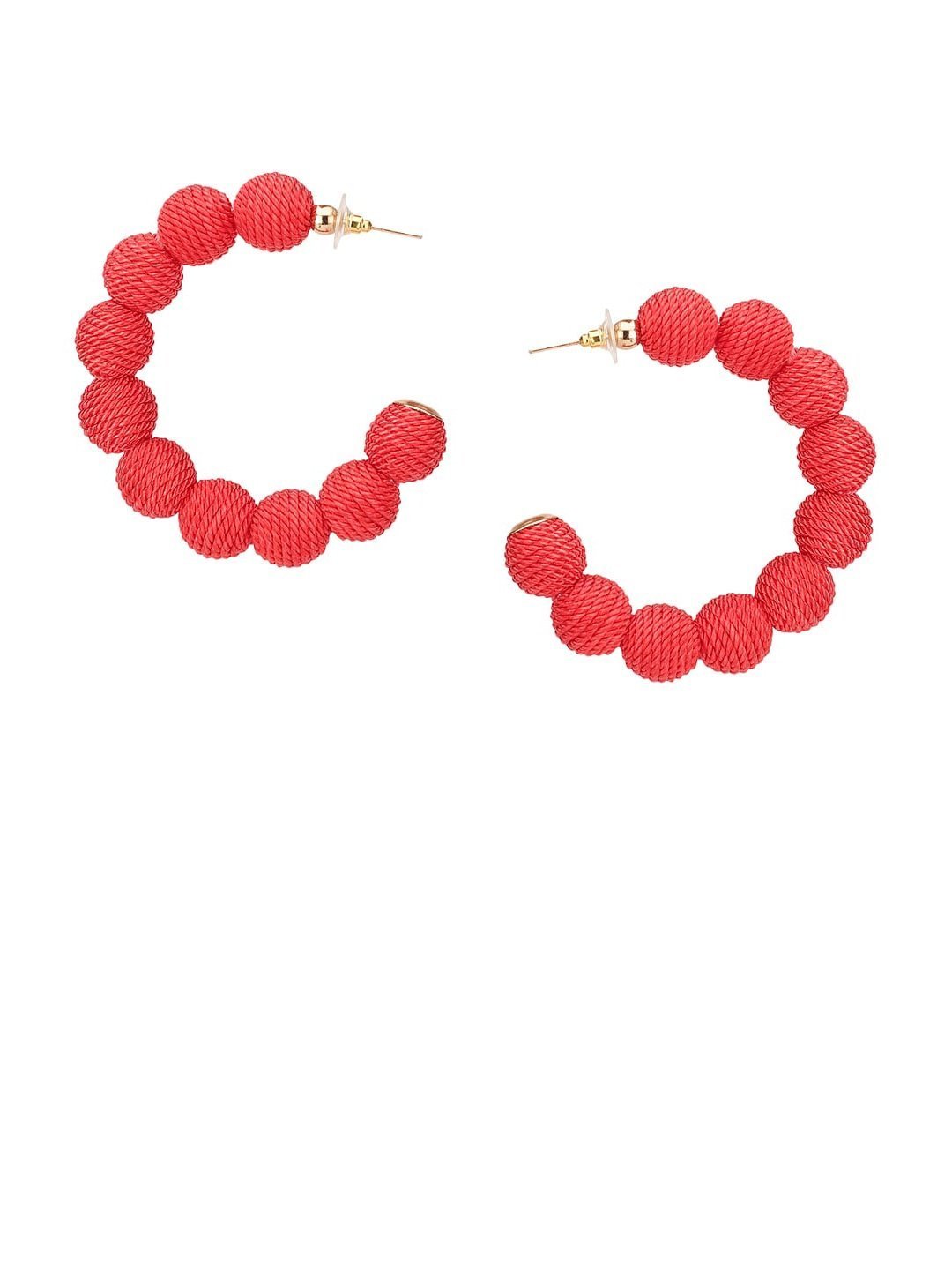 Women's Gold-Plated Red Thread Beaded Half Hoop Earrings - Priyaasi