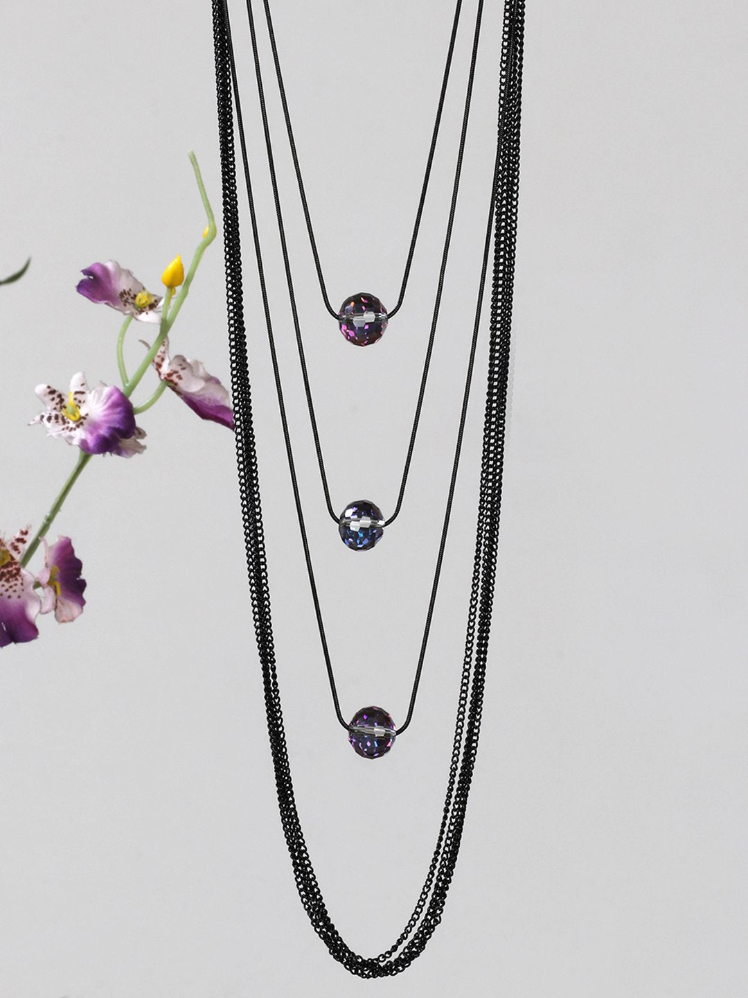 Women's  Black Pearls Layered Necklace - Priyaasi